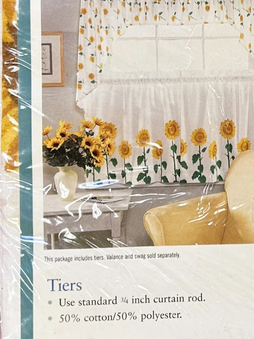 New~one pair kitchen Window Tiers~Springmaid Sunflowers white/golden~60